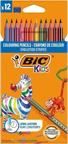 Estuche 12 Lapices Colores Bic Kids Evolution Stripes