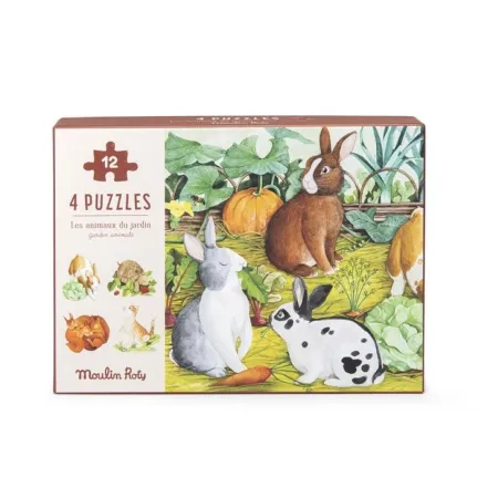 4 Mini Puzzles Animales (4X12 Piezas) el Jardín de Moulin