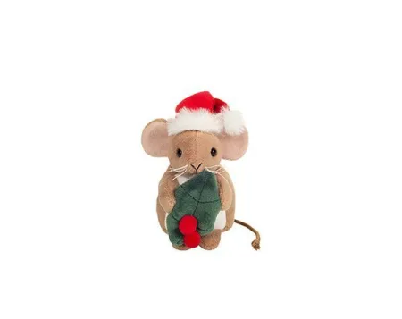 Ratón Navideño con Hoja de Acebo, 11 cm.