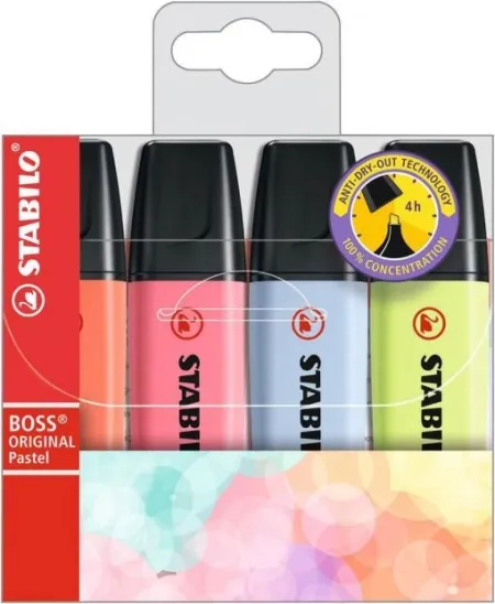 Estuche 4 Marcadores Fluorescentes Stabilo Boss 70 Pastel N