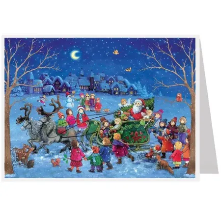 Postal Mini Calendario de Adviento Trineo con Santa Claus