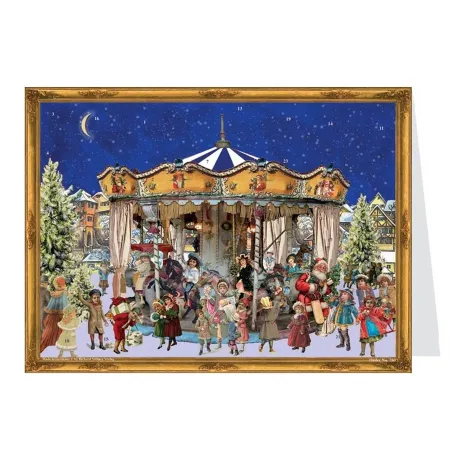 Postal Mini Calendario de Adviento Carrusel Navideño de Noche