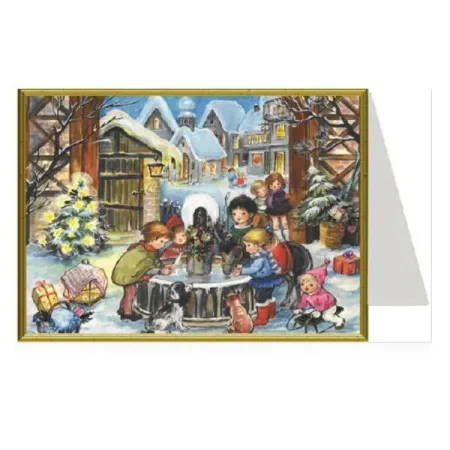 Postal de Navidad Niños en la Fuente