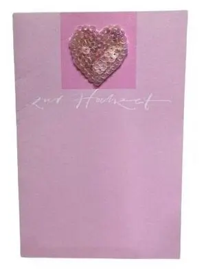 Postal Rosa con Corazón de Lentejuelas