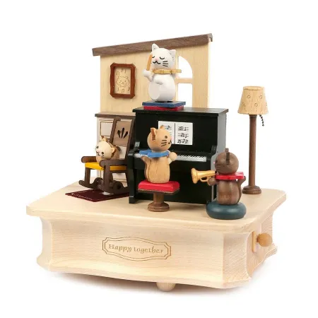 Caja de Música Wooderful Life Gatos Tocando el Piano