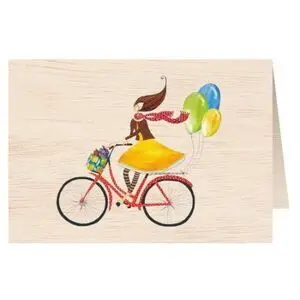 Postal de Madera - Chica en Bicicleta