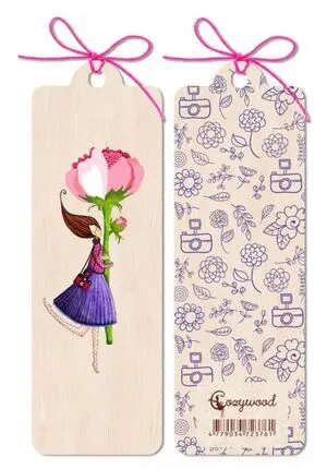 Punto de Libro Madera - Chica con Flor