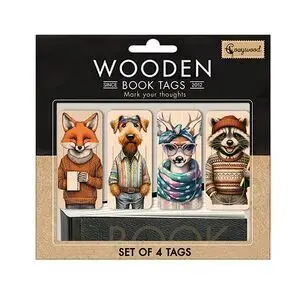 Set 4 Puntos de Libro Madera Animales Amigos
