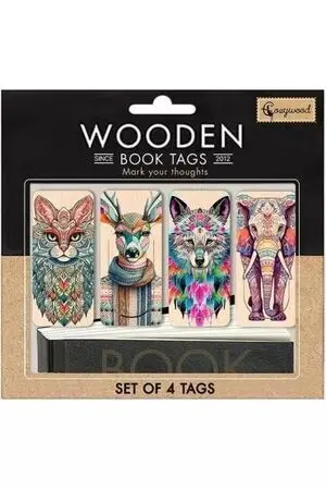 Set 4 Puntos de Libro Madera Animales Salvajes
