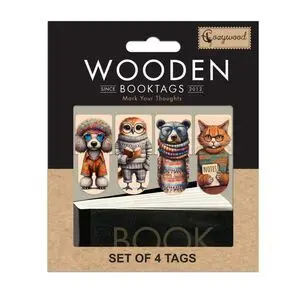 Set 4 Puntos de Libro Madera Animales