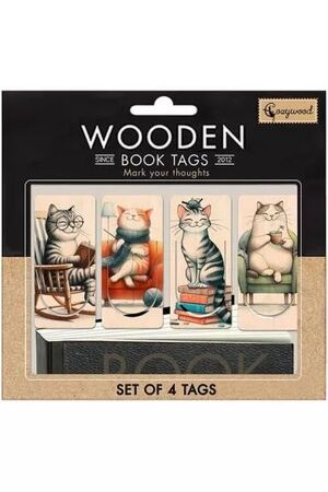 SET 4 PUNTOS DE LIBRO MADERA GATOS