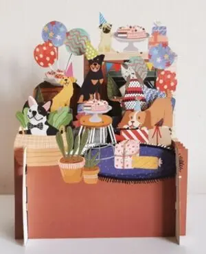 Postal 3D Pop-Up Fiesta Perruna