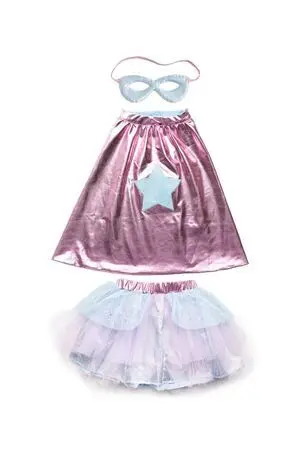 Super-Duper Tutú, Capa y Máscara, Rosa Metálico/Azul Claro Talla 4-6