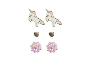 3 Pares de Pendientes Unicornios y Rosas