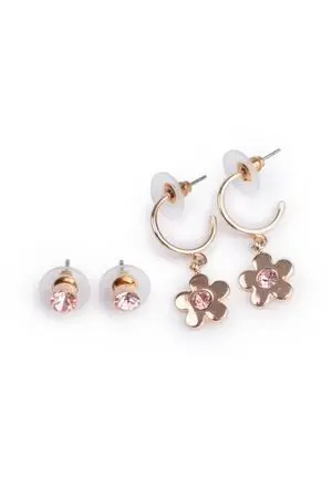 Pack de 2 Pares de Pendientes Infantiles con Flores y Pedrería  Boutique Chic