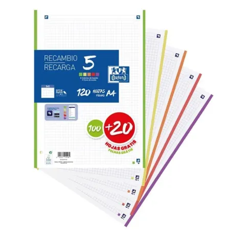 Recambio 5 Multicolor A4 100+20H 90G 4 Taladros Cuad. 5X5C. v