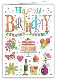Postal Happy Birthday Pastel y Regalos de Cumpleaños en Tonos Pastel
