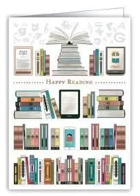 Postal Happy Reading Libros en Estantería