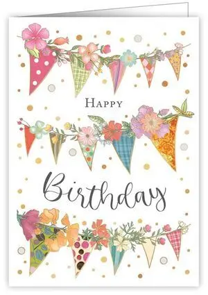 Postal Happy Birthday con Banderolas