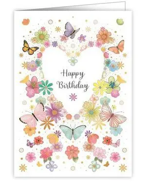 Postal Corazón con Flores y Mariposas