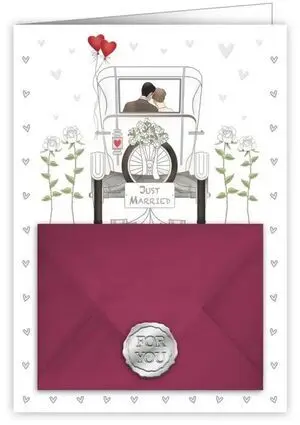 Postal Novios en Coche con Sobre