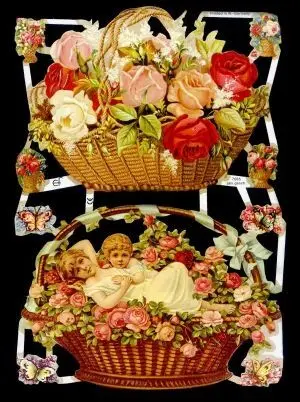 Cromos de Picar con Purpurina Cestas Flores Grandes (7065)