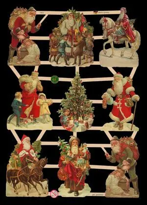 Cromos de Picar Papa Noel Árbol Niños y Caballos (7403)