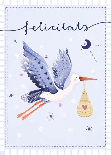 Postal Felicitaciones Ciguena